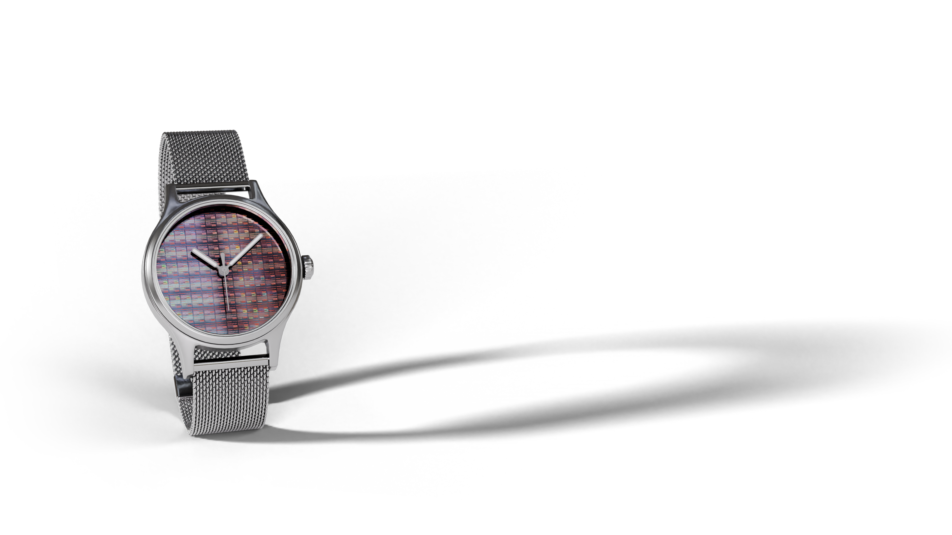 Posed Watch on white background, long shadows